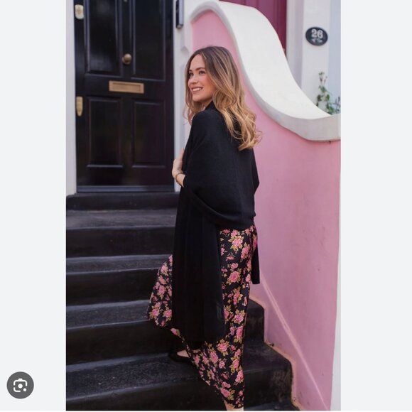 Zara Satin Rose Floral Slip Midi Dress Black Pink Size XS - Picture 5 of 12